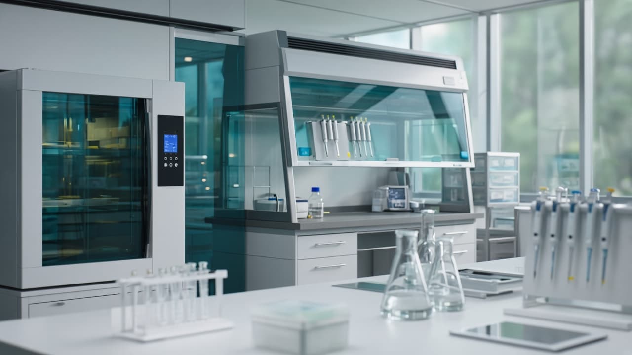 Biotech research laboratory with culture equipment
